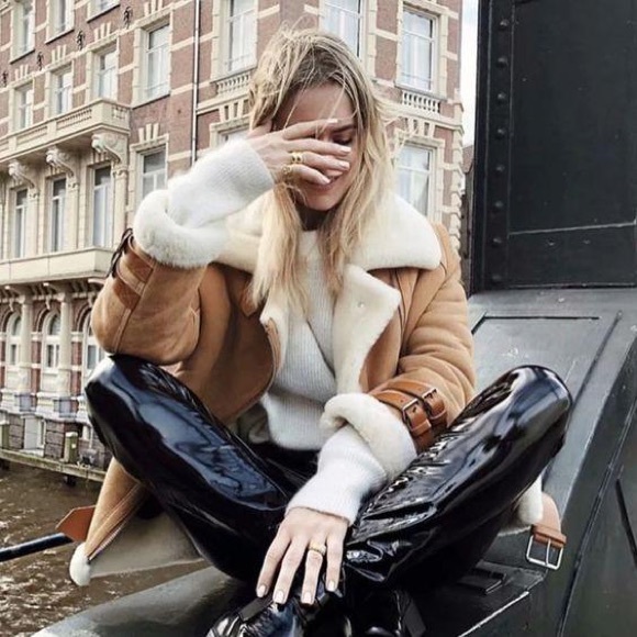 Faux Fur Lined Leather Suede Shearling Moto Jacket - Picture 6 of 9